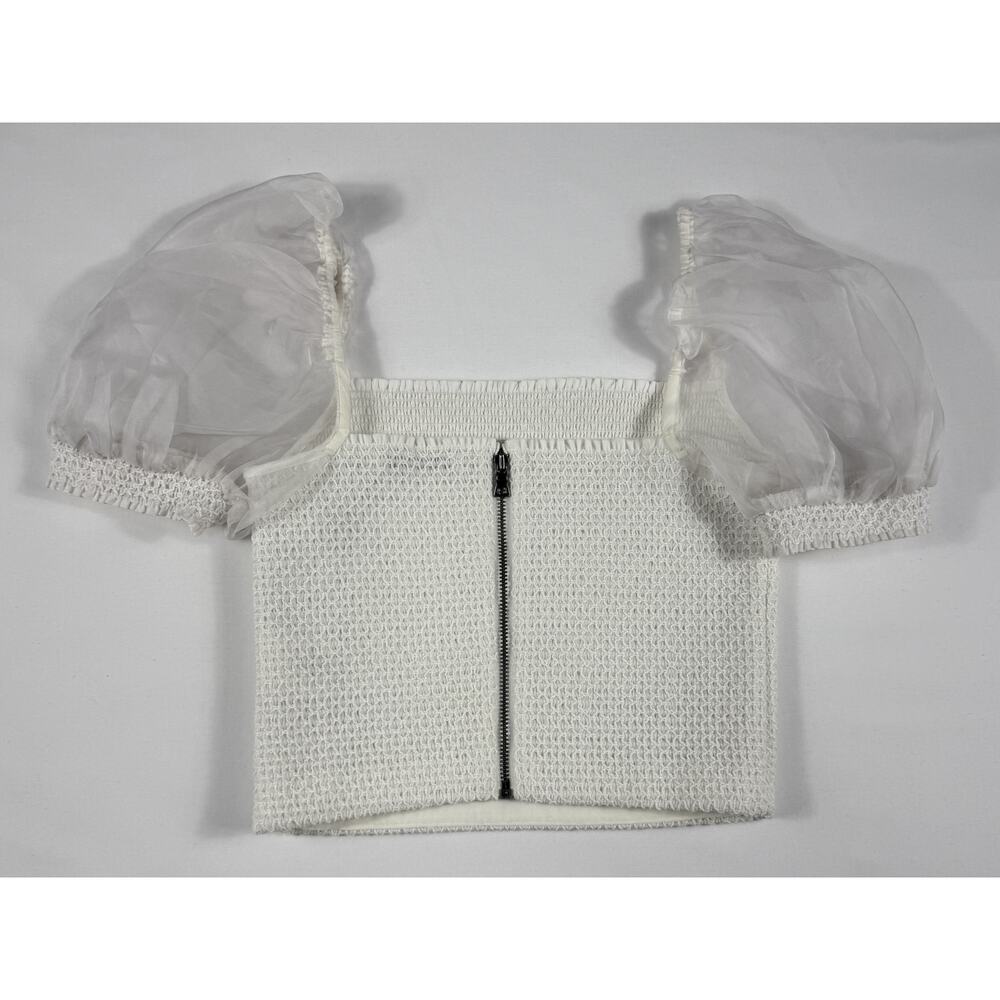 Alice + Olivia NWT Eliana Puff Sleeve White XS Smocked Body Crop Top - Picture 4 of 11